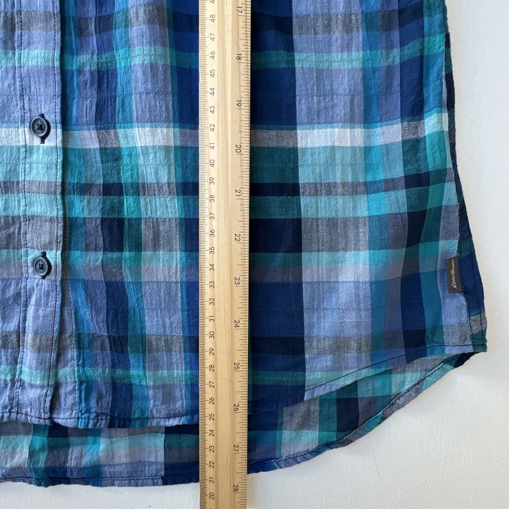 Eddie Bauer Adventure Shirt Womens S Blue Teal Plaid Short Sleeve Hiking NEW $45 - Picture 4 of 10